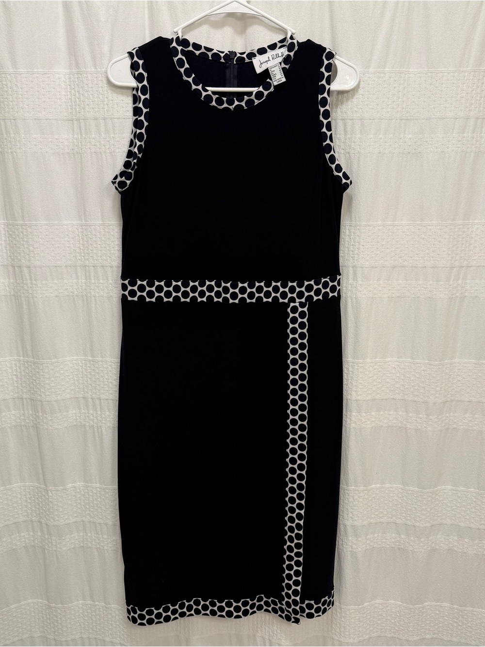 Joseph Ribkoff Sleeveless Sheath Dress Navy Blue Women’s 12 Polka Dot Stretch